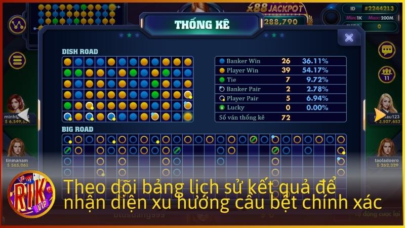 Theo dõi bảng lịch sử kết quả để nhận diện xu hướng cầu bệt chính xác