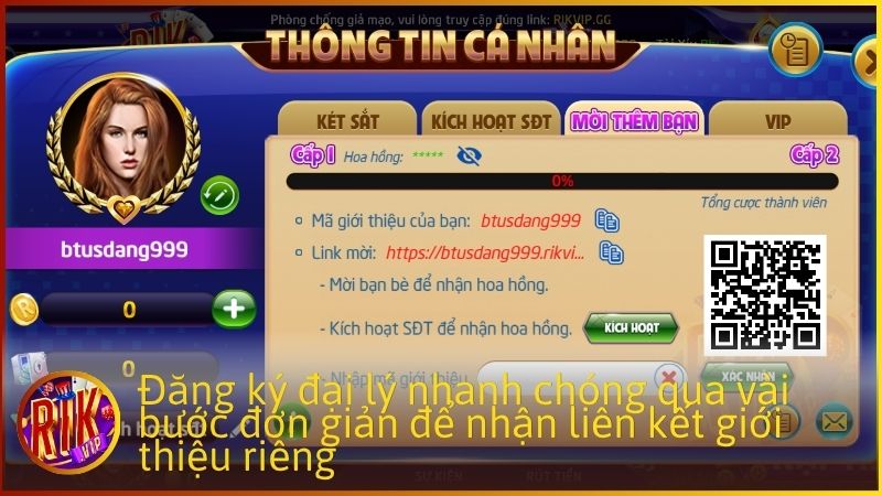 Đăng ký đại lý nhanh chóng qua vài bước đơn giản để nhận liên kết giới thiệu riêng.