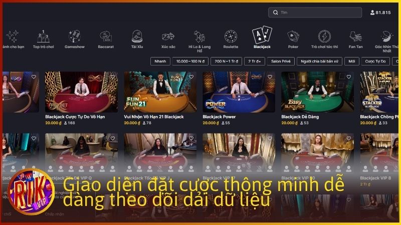 Giao diện đặt cược thông minh dễ dàng theo dõi dải dữ liệu