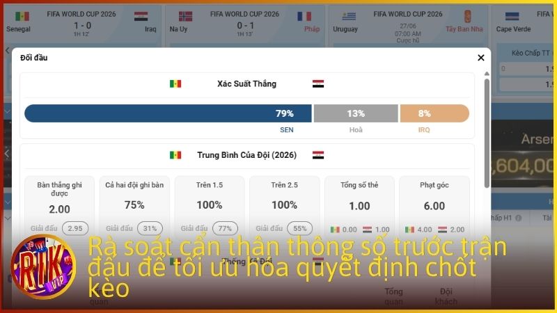 Rà soát cẩn thận thông số trước trận đấu để tối ưu hóa quyết định chốt kèo