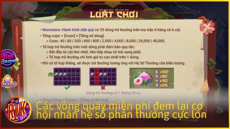 Các vòng quay miễn phí đem lại cơ hội nhân hệ số phần thưởng cực lớn