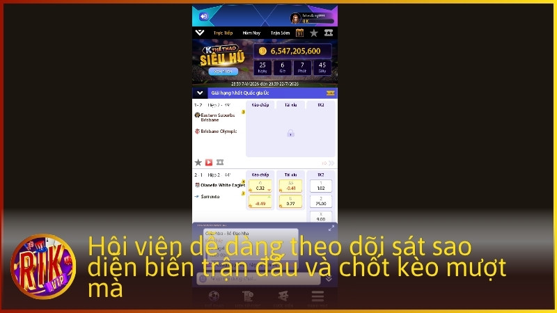 Hội viên dễ dàng theo dõi sát sao diễn biến trận đấu và chốt kèo mượt mà